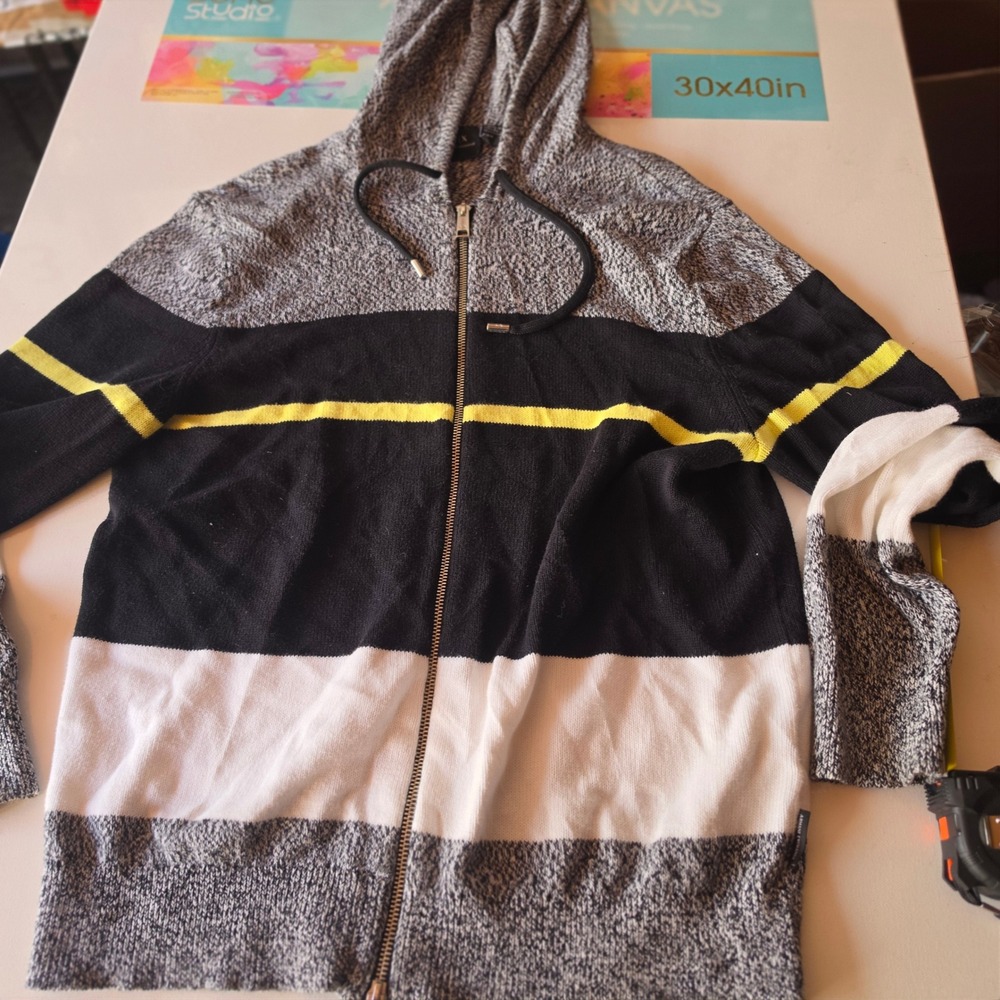 Armani Exchange Mens Colorblock Full Zip Hooded Sweater Black Grey Yellow Size M